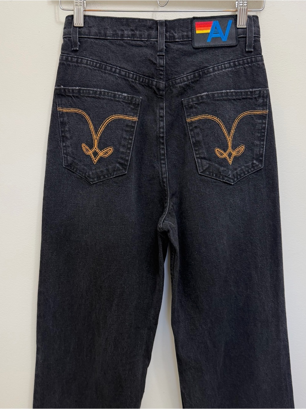 Aviator Nation Gypsy Hi Rise Wide Leg Jean Distressed Denim in Vintage Black 25 - Picture 7 of 11